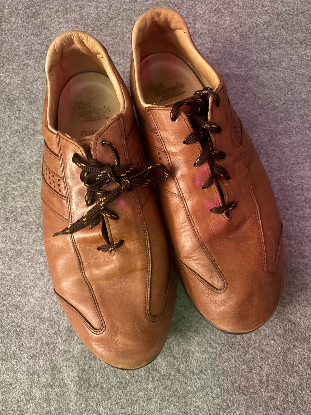 Allen Edmonds Peyton Men 11.5 3E Tan Leather Lace Up Casual Sneakers USA Wide